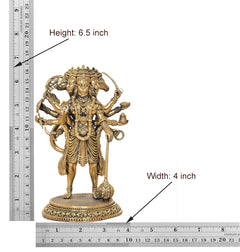 Brass Panchamukhi Hanuman idol with size markings: 6.5 in height, 4 in width