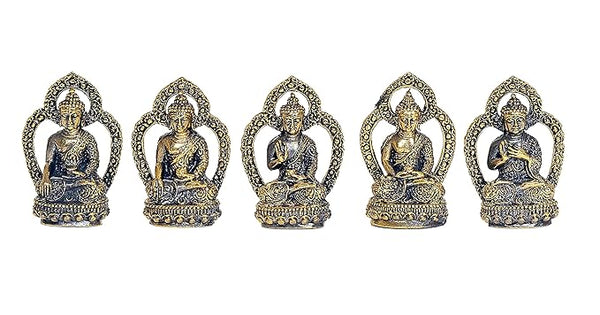 Bronze Small Buddha Pack of 5 Idol Buddha Statue Height 4.5 cm for Home Decor