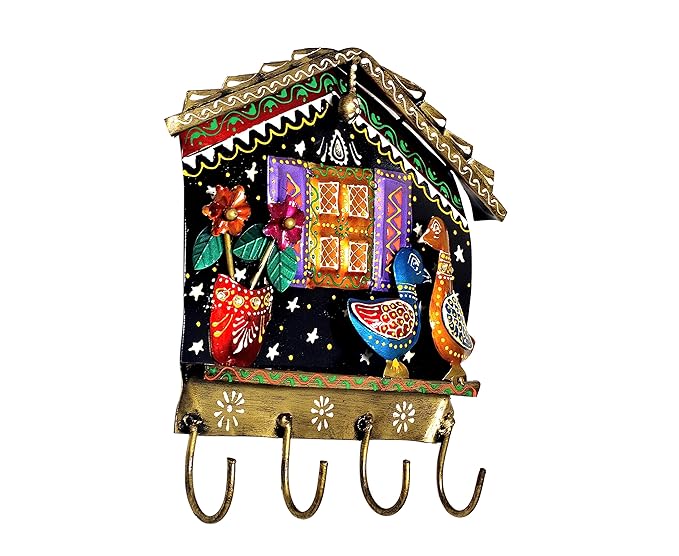 Metal Key Hanging House Home Shaped Showpiece for Living Room for Home Decor | Height 11.5 inches