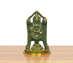 Tirupati Bala Ji idol brass statue, front view; detailed crown, necklace, and hands