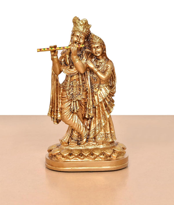Resin Radha Krishna Idol (Height 8 Inch) (Golden) Study Setting
