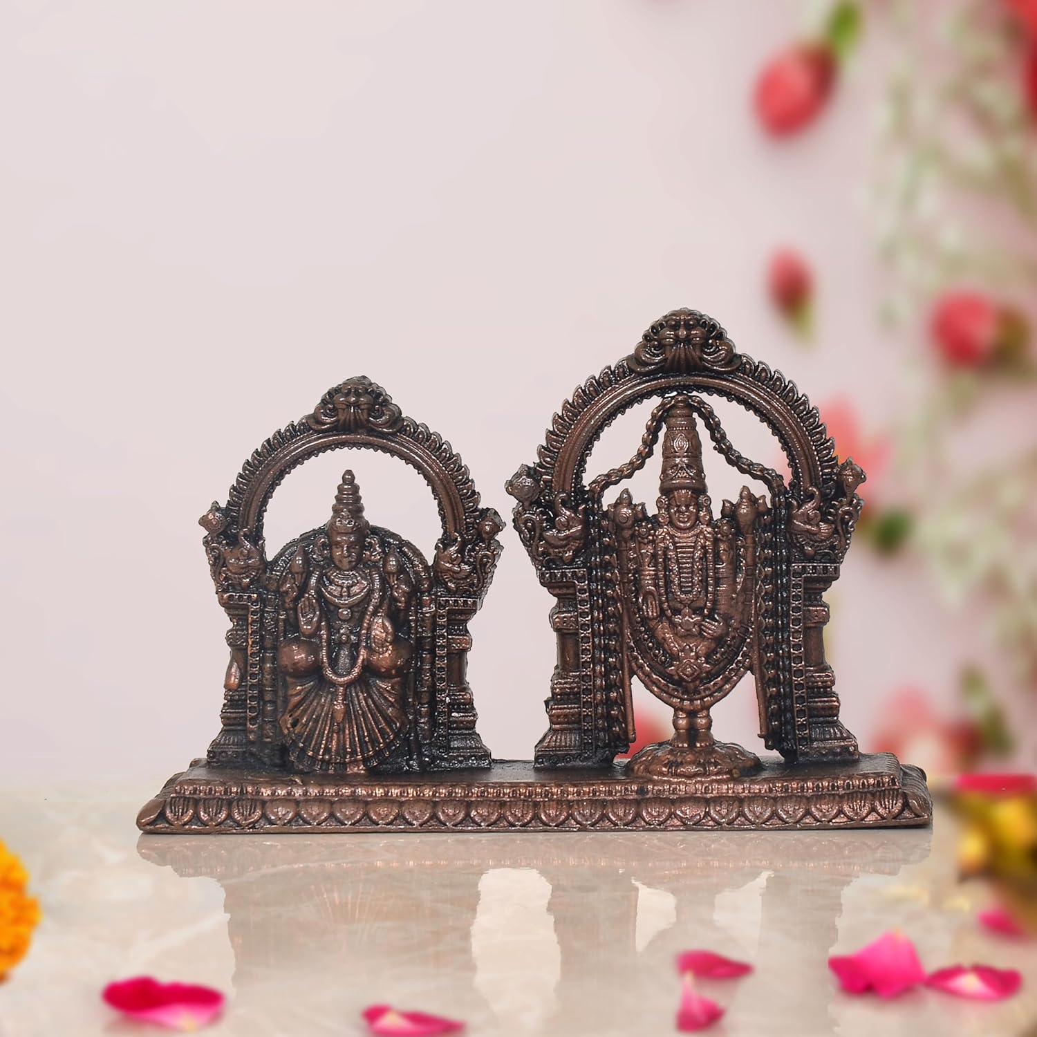 Copper Tirupati Balaji Lakshmi Venkateshwara Laxmi Idol Statue for Home Temple and Spiritual Decor (Height 3 Inch)