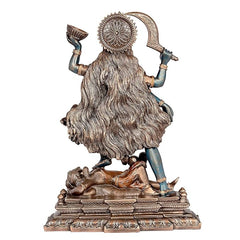 Adi Shakti Kali resin idol, back view with ornate circular halo and long draped hair
