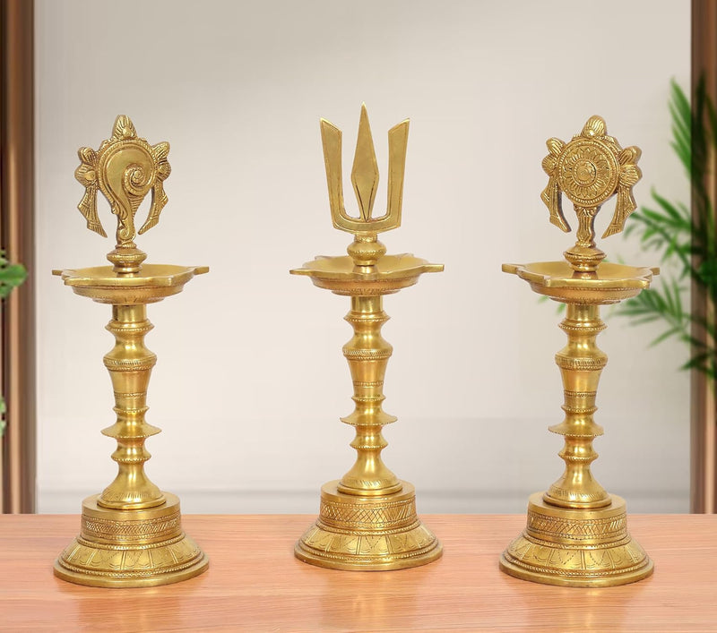 AONA Brass Traditional Diya Shankh, Chakra, Naama Oil Lamp Tirupati Balaji Symbol