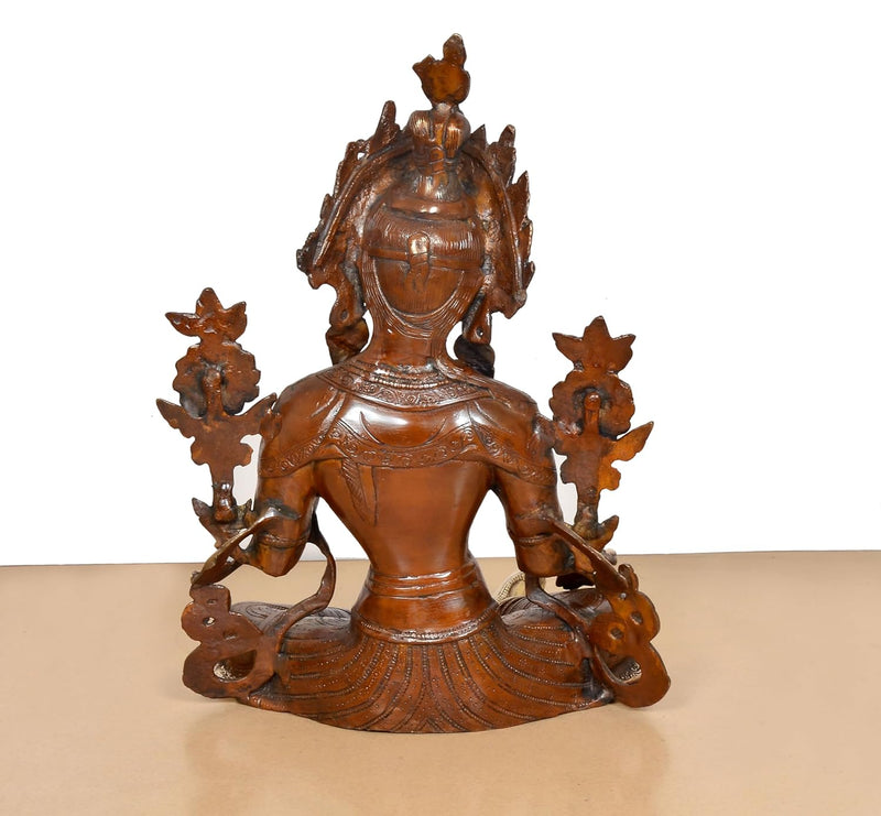 Brass Sitting Tara Devi Statue Tibetan Buddhist Deity (Height 15 Inch)