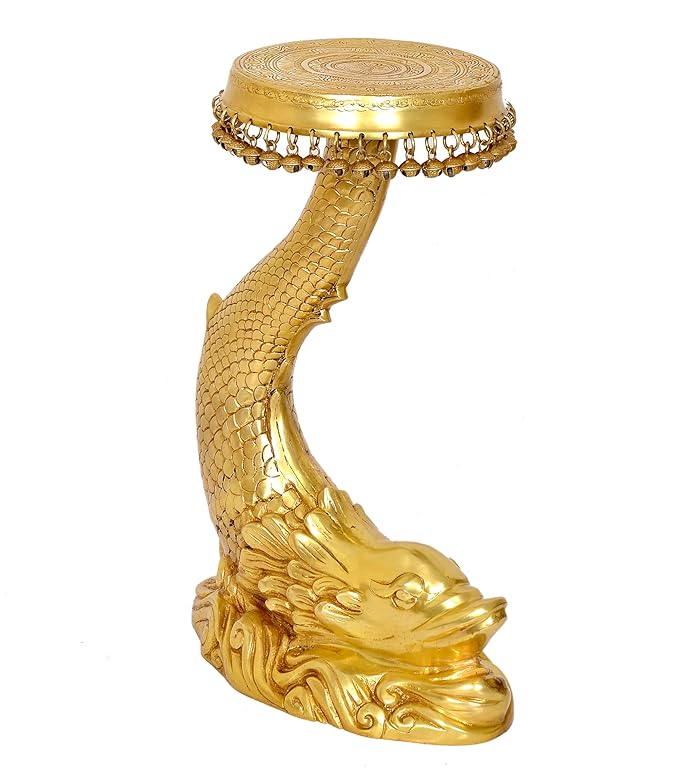Brass Fish Design Home Decor Table (Height: 20 Inch)