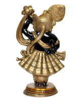Brass Shreenathji statue rear view with gold halo shape and glossy black detailing