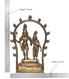 Brass Shiva-Parvati showpiece: 14 in height, 10 in width, arched frame