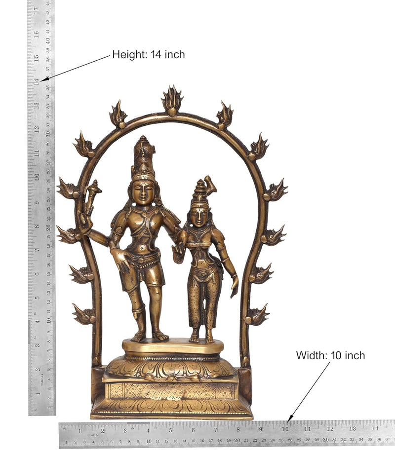 Brass Standing Lord Shiva with Parvati for Home Decor Mandir Pooja Showpiece (Height 14 Inch)