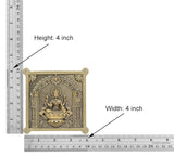 4 by 4 inch brass Ashtalakshmi wall plaque, square frame with seated goddess relief