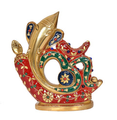 Brass Ganesha sculpture, red and green jeweled enamel with blue accents