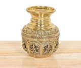 Bronze kalash with flared top and etched borders around the engraved body