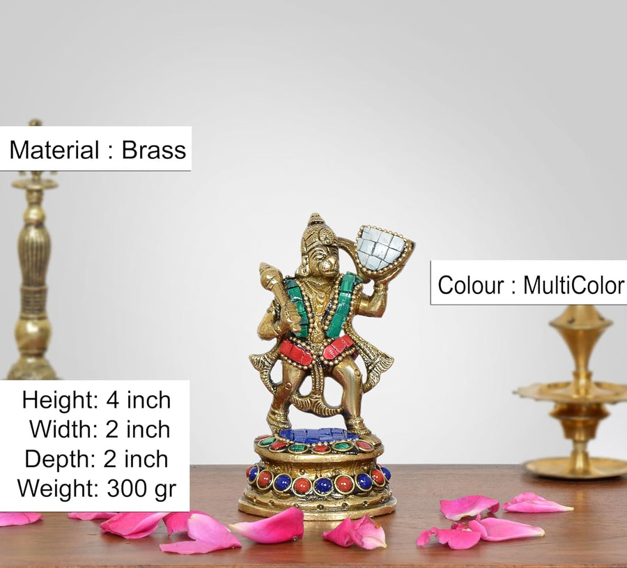 Brass Anjaneya Pavan Putra Bajrangbali Hanuman with Mountain Murti (Height :4 inch) Craft Detail