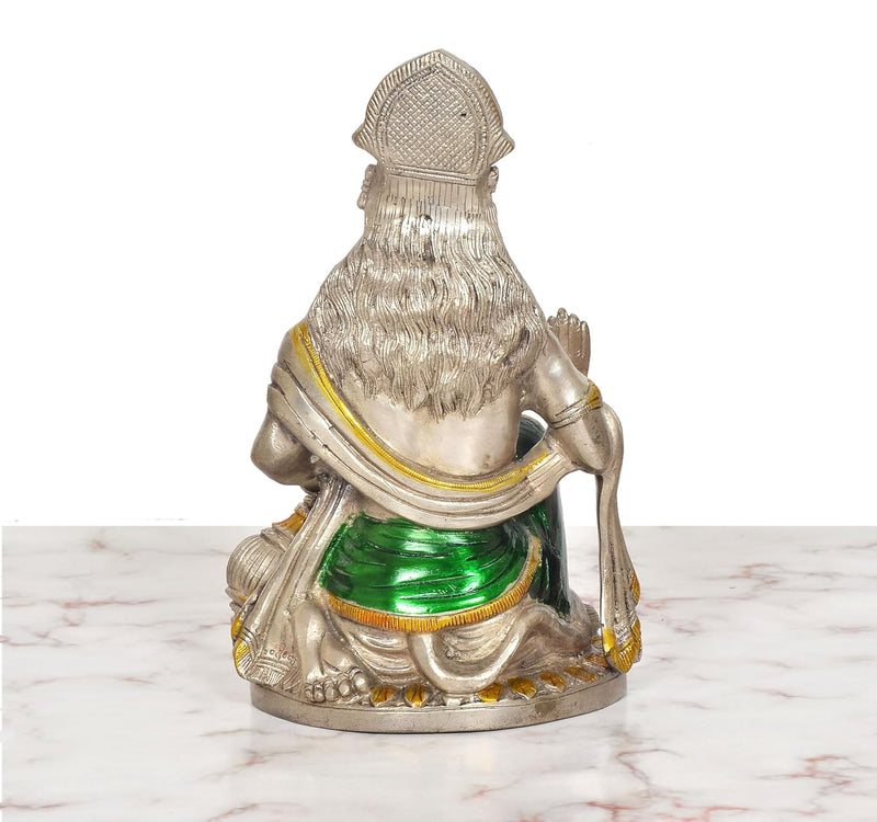 Brass Hanuman JI Sitting in Blessing Sculpture (Height 9.5 Inch)(Multicolor 1)