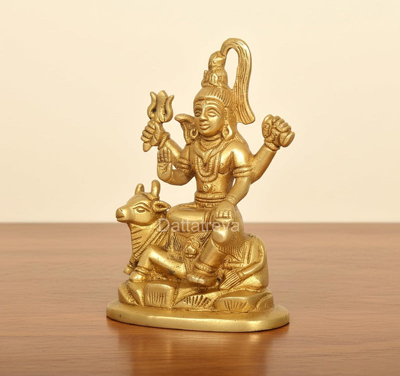 Brass Lord Shiva Sitting On Nandi Statue (Height: 6 Inches)