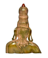 Parvati brass bust statue back view, ornate headdress, gold and red, multicolor 10-inch