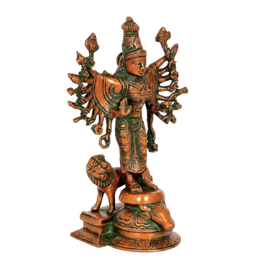 Brass Chamundeshwari Devi Idol for Home Decor (Multicolor) (Height:9.5 Inches)