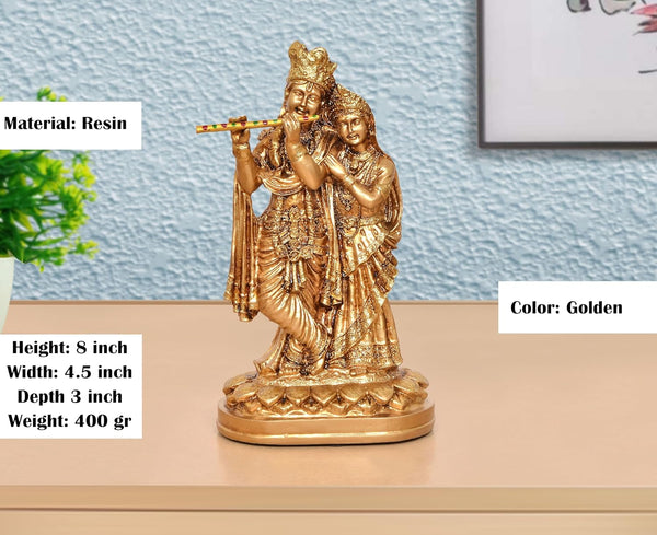 Resin Radha Krishna Idol (Height 8 Inch) (Golden) Entryway Setting