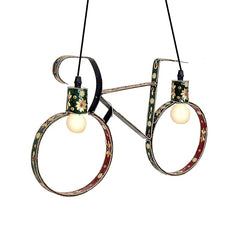 Cycle iron wall light with two circular shades, black frame with red/green floral accents