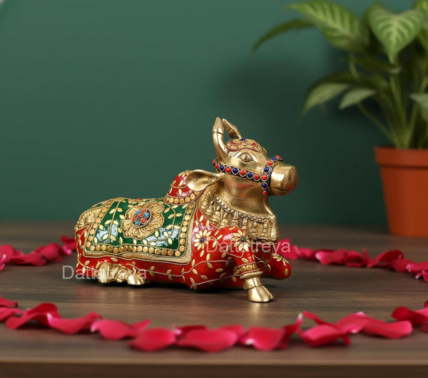 Brass Shiva Seated Nandi Statue (Height: 7.5 Inches)