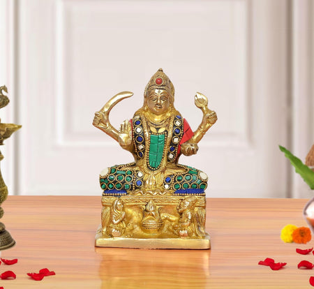 Brass Goddess Santoshi Maa Statue (Height: 5.5 inch) (Multicolor 1)