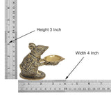 Brass mouse diya dimensions: 3 in height, 4 in width, shallow oil bowl