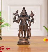 6-inch copper Lord Narasimha standing idol, four-armed with weapons