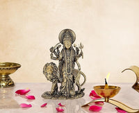 Brass Durga Maa standing with lion idol, detailed arms and halo, 5 inch temple figurine