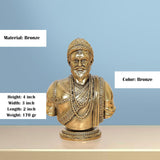 Bronze Chhatrapati Shivaji Maharaj statue, 4-inch bust with layered necklaces