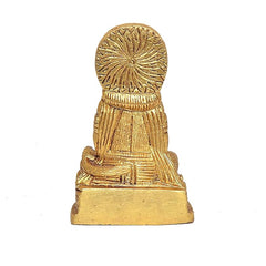 Back view Hanuman Ji brass idol, radiating halo detail, on rectangular base
