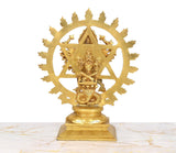AONA golden brass Sudarshana Vishnu statue, rear view of halo and figures