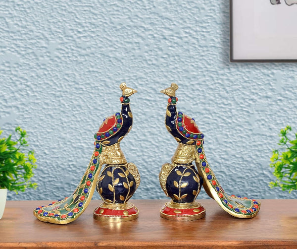 Brass Peacock Sculpture |Pack of 2| (Height 5.5 Inch) (Multicolor 1)
