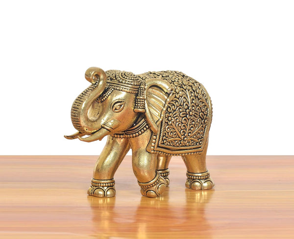 Superfine Brass Elephant Figurine (Height: 2.5 Inches) Study Setting