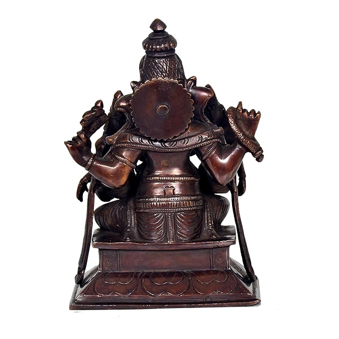 Brass Lord Ganesha with Riddhi Siddhi Idol Statue Murti, Height : 7 inch (Brown)