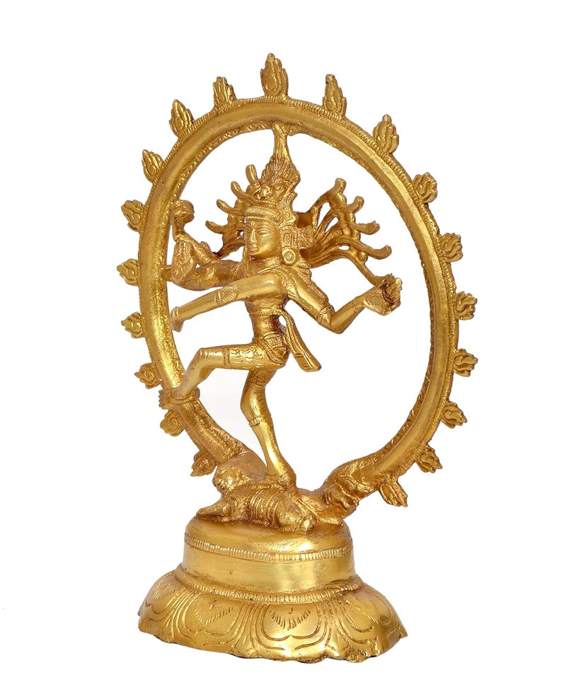 Brass Nataraj Statue - Exquisite Lord Shiva Dancing Sculpture, Perfect for Home Temple, Spiritual Decor, and Religious Gifts (Height: 9.5 inch)