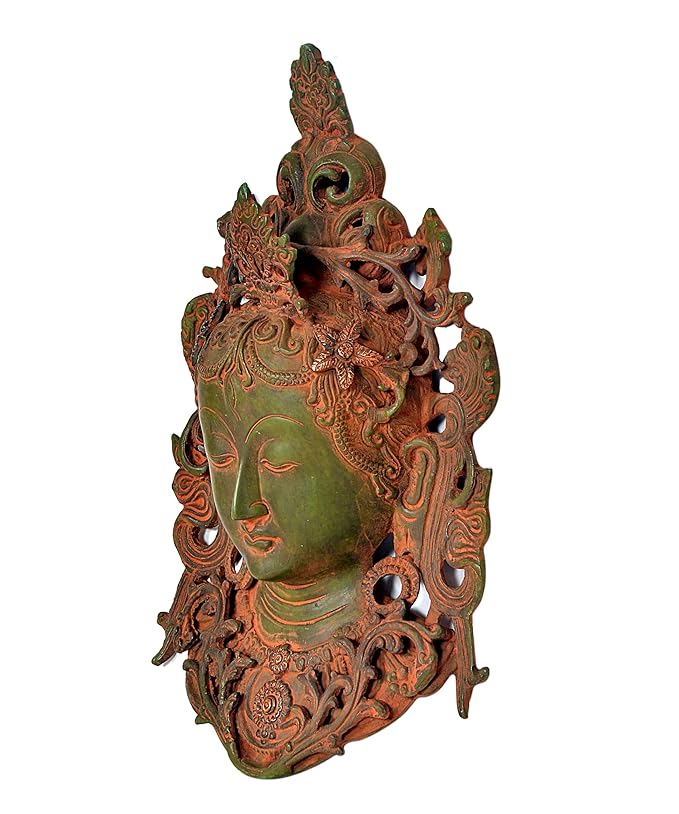 Brass Tibetan Buddha Brass Statue Mask Temple | Height : 12 Inches | Wall Hanging Mask