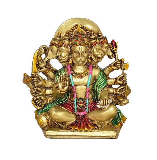 Resin Panchmukhi Hanuman Idol Figurine Hanuman ji Decorative Showpiece for Home Office Temple Mandir Pooja (Height 5.5 Inch)