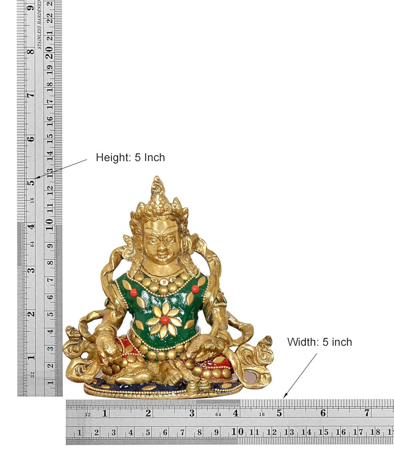 Brass Kubera God of Wealth Kuber Kuberan Protector of The World Antique Statue Murti Statue (Height: 5 Inch)