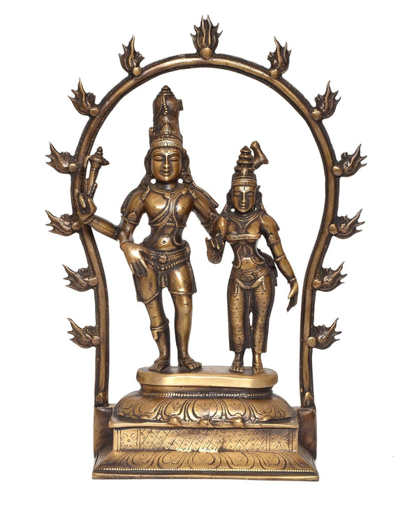 Brass Standing Lord Shiva with Parvati for Home Decor Mandir Pooja Showpiece (Height 14 Inch)