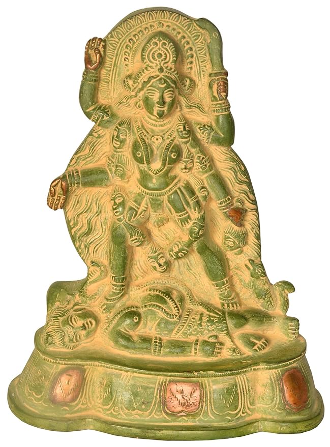 Kali Mata brass idol statue, 7 inch, seated goddess with many arms