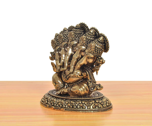 Superfine Brass Panchmukhi Ganesha Five Head Murti (Height: 3.5 Inch) Study Setting