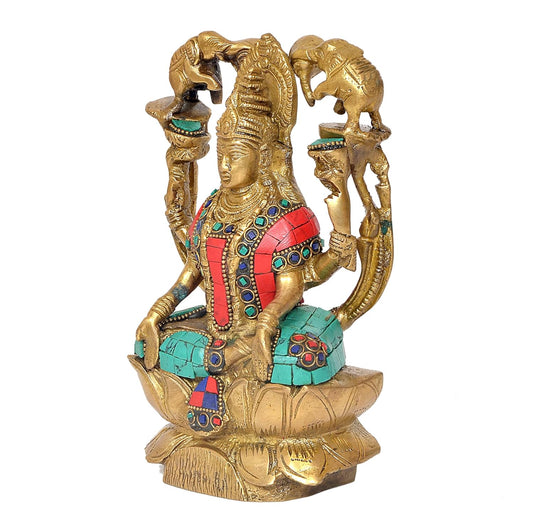 Brass Gaja Lakshmi Statue Laxmi with Elephants Home Temple Office Figurine Showpiece (Height 7.5 Inch)