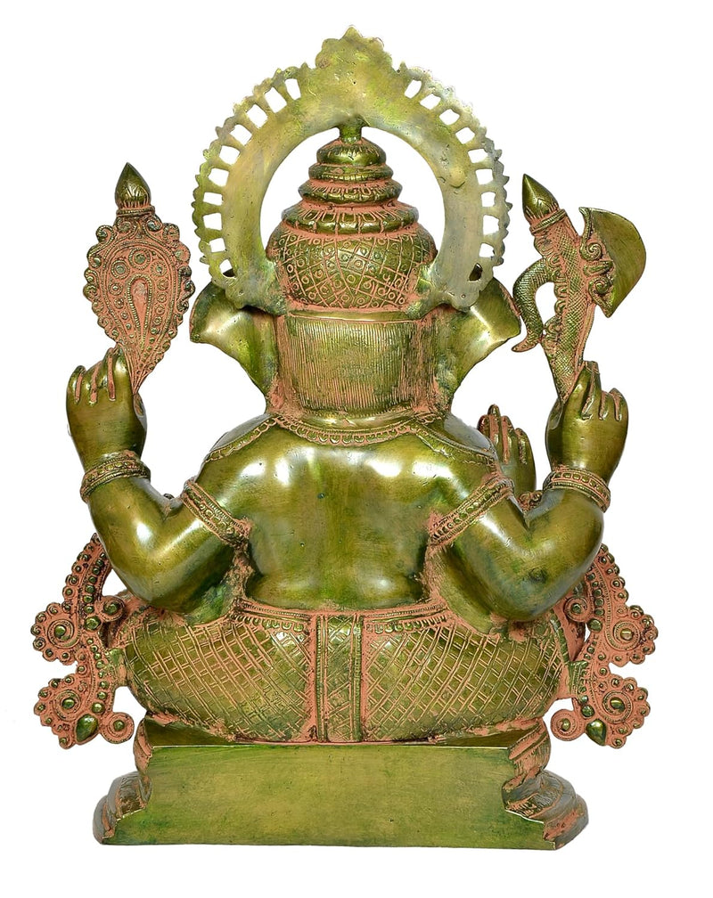 Brass Ganesha Sitting Idol (Height 20 Inch) Green