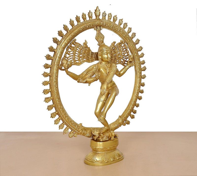 Brass Natraj Lord Shiva Dancing Idol (Height: 20 inch) (Golden)