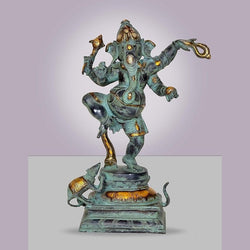 Brass Dancing Ganesha Ganesh Murti Idol Statue Idol (Height 19 inch)