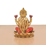 Lakshmi resin statue on lotus from behind, golden back ornament and flowing hair