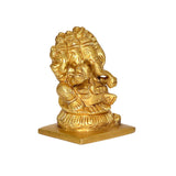 Brass Panchmukhi Ganesha idol, angled side view with ornate crown