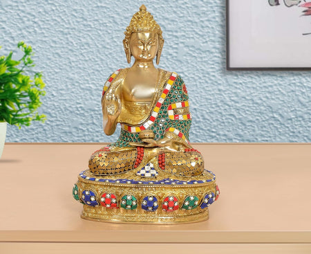 Brass Abhaya Mudra Buddha Idol (Height 12.5 Inch)