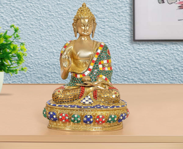 Brass Abhaya Mudra Buddha Idol (Height 12.5 Inch)
