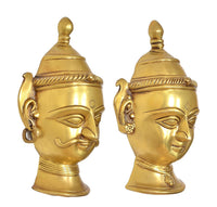 Brass Shiva Gauri head wall hanging, side profile view with ear ornaments